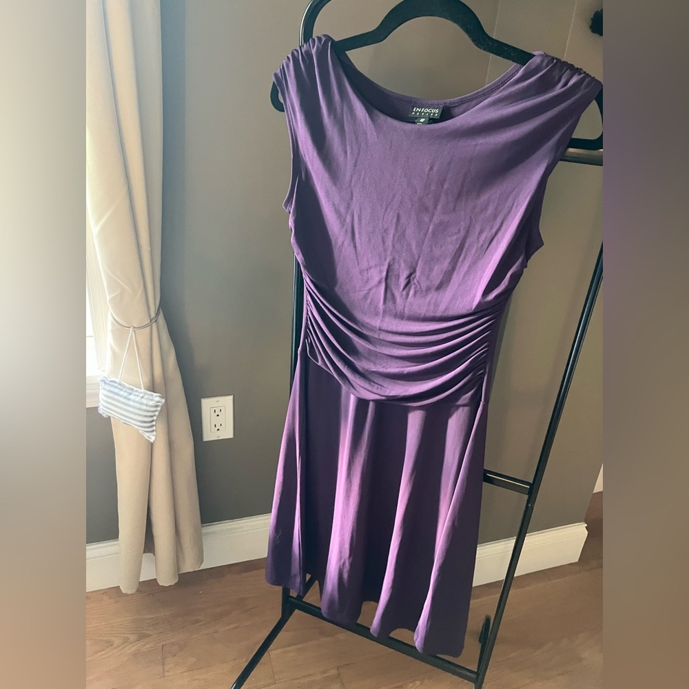 Enfocus Petite Dress Purple Plum Ruched Pullover Fit & Flare A Line Women 4P